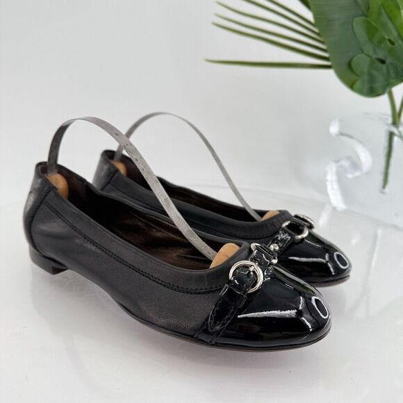 AGL Womens Monika Ballet Flat Size 34 4 Black Leather Shoe Cap Toe Italy - Picture 2 of 11